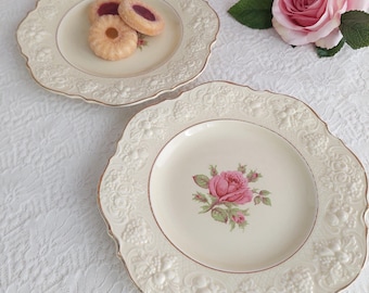 Crown Ducal Florentine Rose Marie Pink Cottagecore 9inch Luncheon Plates Vintage Shabby Chic Tableware