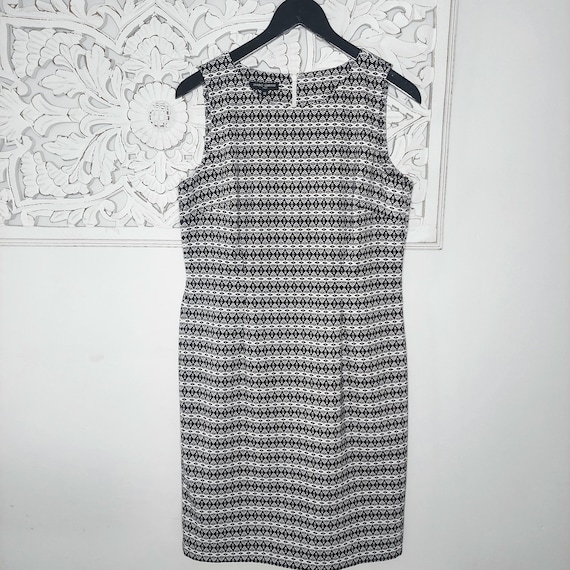 Vintage Mario Serrani Geometric Print Sleeveless Sun Dress Size 12 Black White Midi