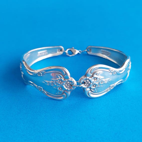 1951 Magnolia Spoon Bracelet – Vintage Silverware Floral Cuff Jewelry