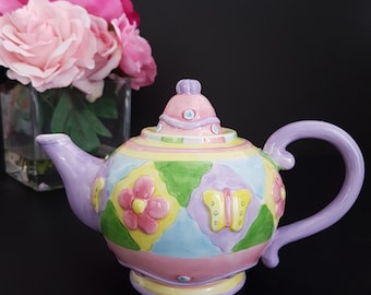 Oneida Kitchen Country Bouquet Collectible Mini Teapot -Butterfly Patchwork