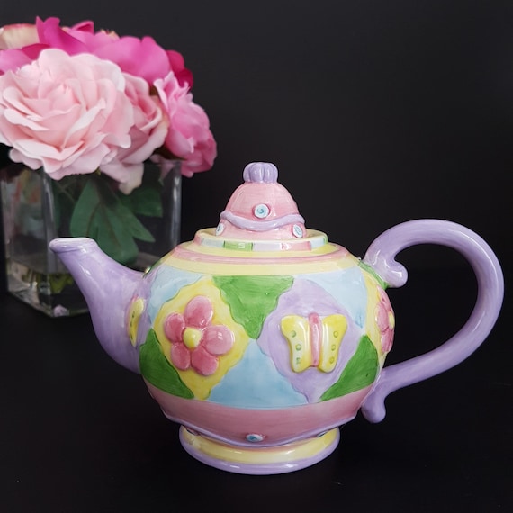Oneida Kitchen Country Bouquet Collectible Mini Teapot -Butterfly Patchwork