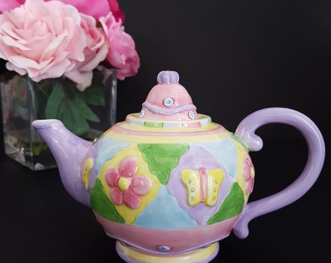Oneida Kitchen Country Bouquet Collectible Mini Teapot -Butterfly Patchwork