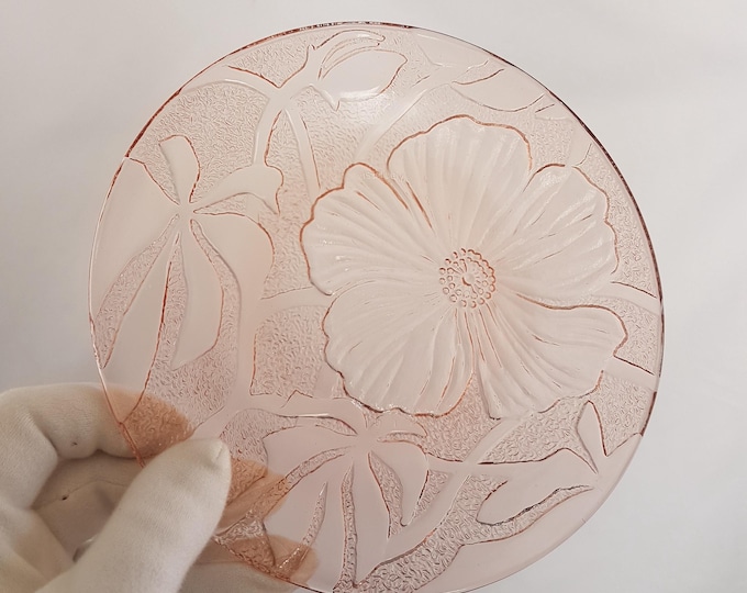 4pc Glass Plates Floral Hibiscus Dessert Plates