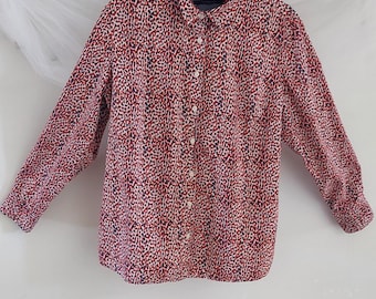 Tommy Hilfiger Classic Long Sleeve Button Down Red Blue Abstract Floral Print