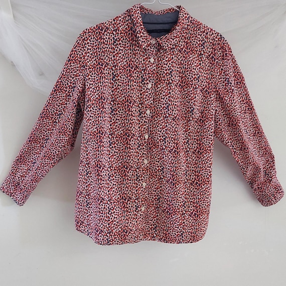 Tommy Hilfiger Classic Long Sleeve Button Down Red Blue Abstract Floral Print