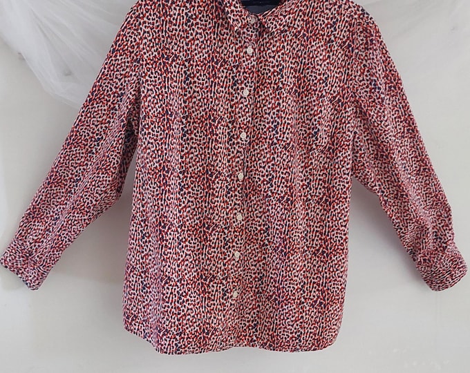 Tommy Hilfiger Classic Long Sleeve Button Down Red Blue Abstract Floral Print