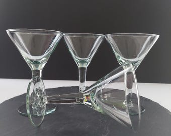Hand Blown Glass Martini Cocktail Glasses Set - Unique Vintage Barware