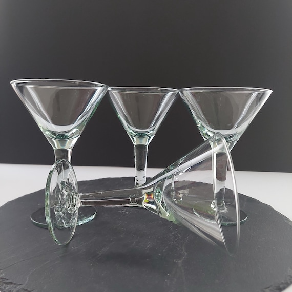 Hand Blown Glass Martini Cocktail Glasses Set - Unique Vintage Barware