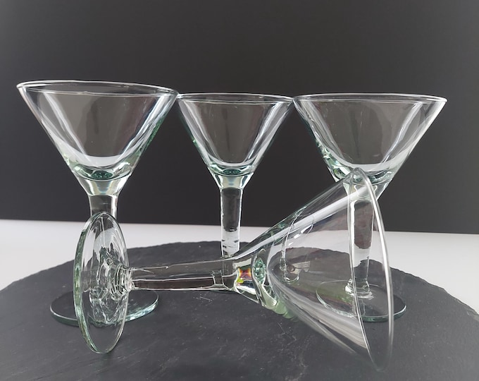 Hand Blown Glass Martini Cocktail Glasses Set - Unique Vintage Barware