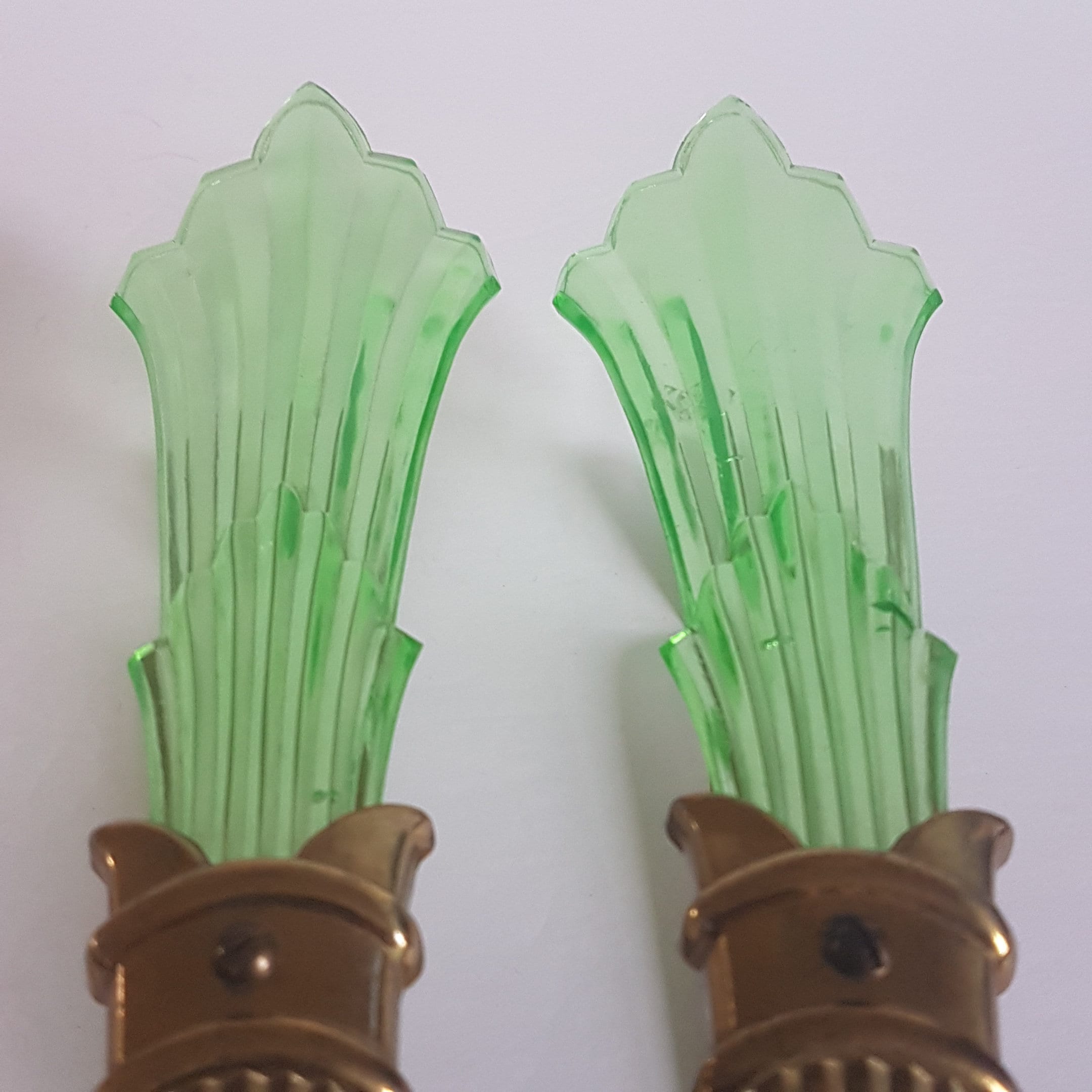 Green Depression Glass Curtain Holdbacks, Vintage Drapery Tie Back