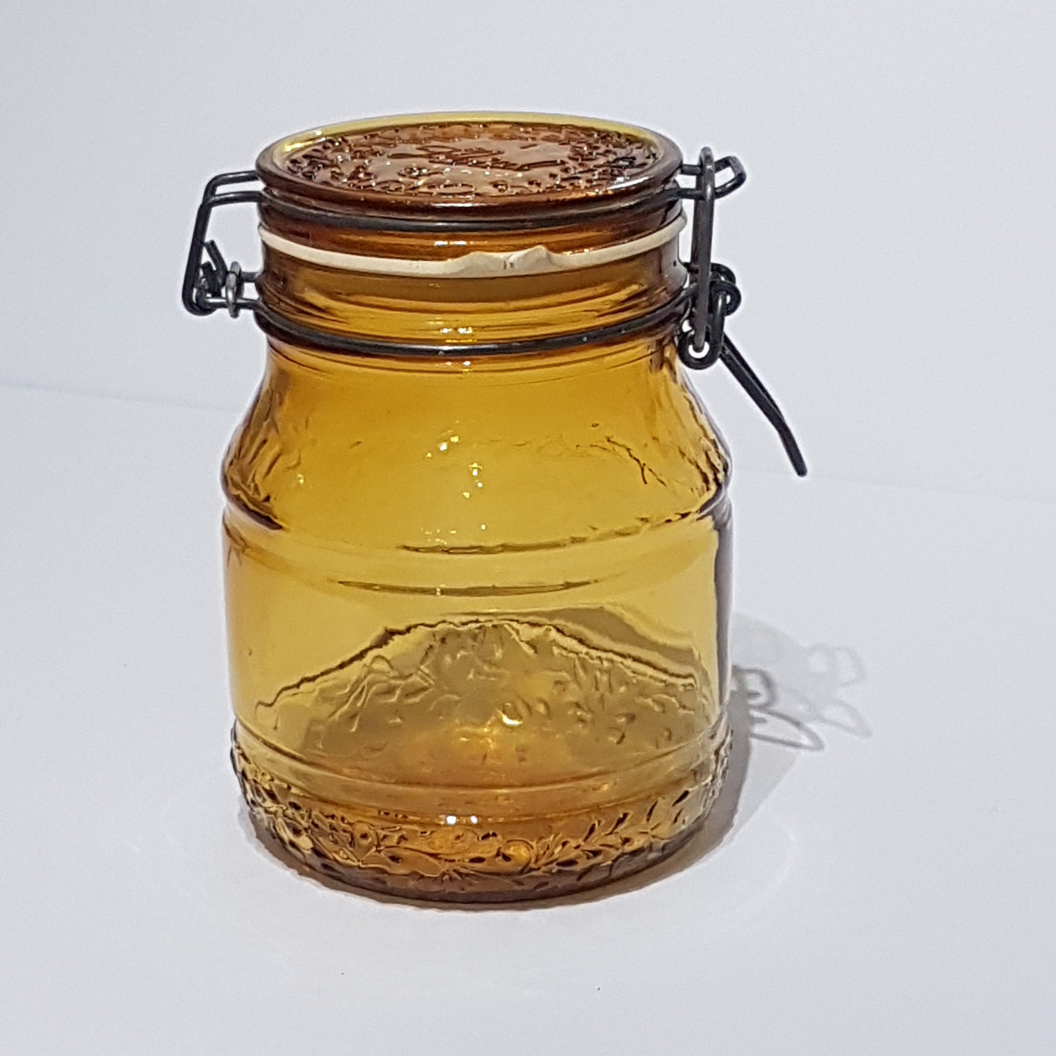 Vintage Amber Italian Glass Jar with Snap Lid, Apothecary ...