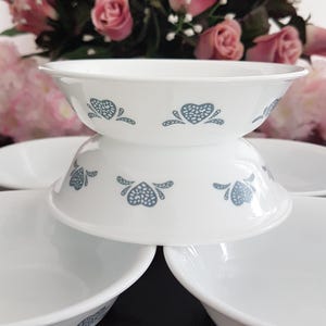 6pc Corelle Blue Hearts Nappy Bowl Set with Blue Sponged Heart