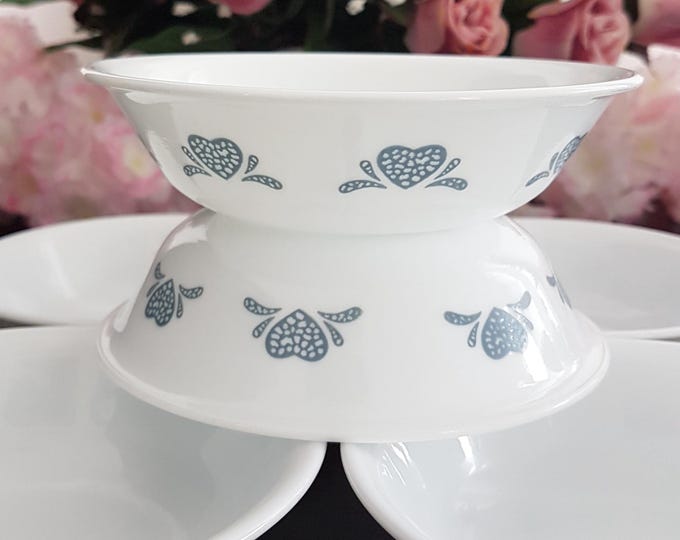 6pc Corelle Blue Hearts Nappy Bowl Set with Blue Sponged Heart