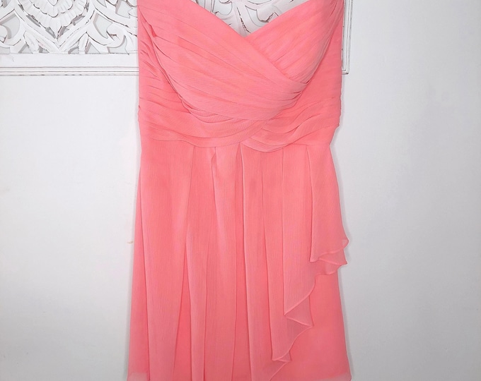 Davids Bridal Coral Chiffon Bridesmaid Dress Strapless Size 14 Front Cascade