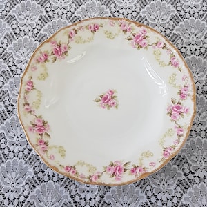 3 Stück Elite Works Limoges Salat Suppenschalen mit großen rosa Rosen und weißen Blumenmuster