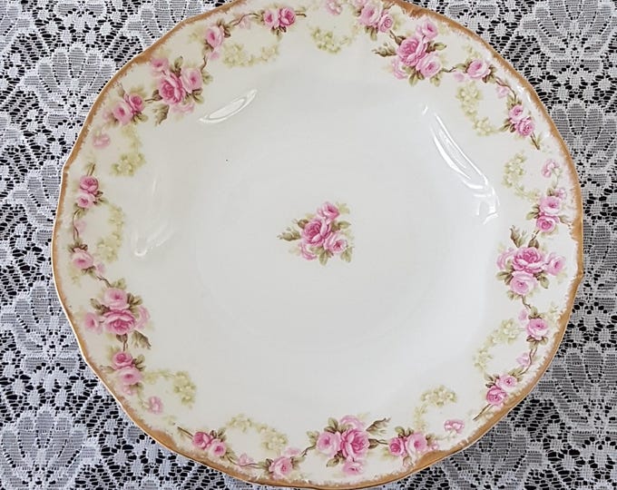 3pc Elite Works Limoges Salad Soup Bowls with Big Pink Roses and White Floral Swag
