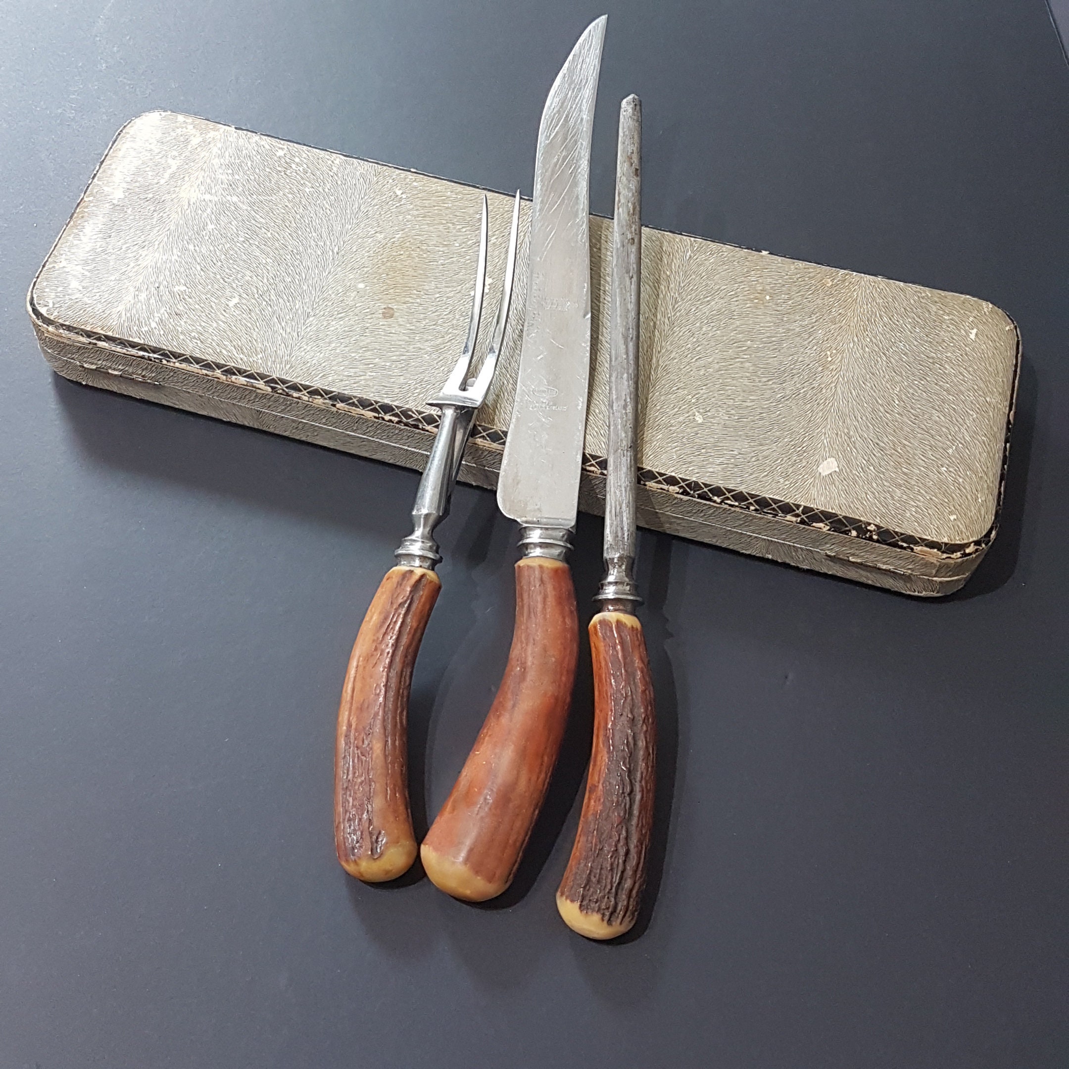 Vintage Genuine Staghorn/Deer Antler Meat Carving Set, Haddon Hall