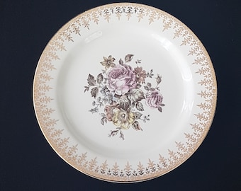 Vintage Homer Laughlin Nautilus Side Plates: Rose Floral, Gold Filigree, Set of 4