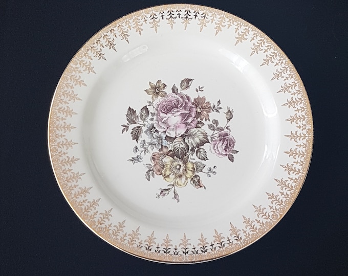 Homer Laughlin Nautilus HLC2423 Side Plate Set of 4, Rose Floral Center, Mid Century Dinnerware