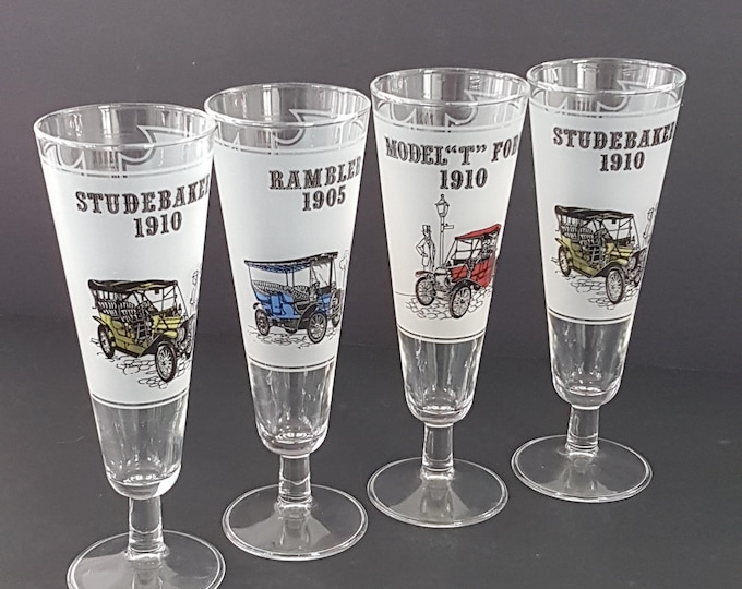 4pc Libbey Classic Cars 8oz Pilsner Glasses Set