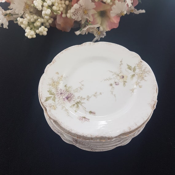 Antique Floral Porcelain Dessert Plates: Zeh Scherzer Bavaria, Set of 6