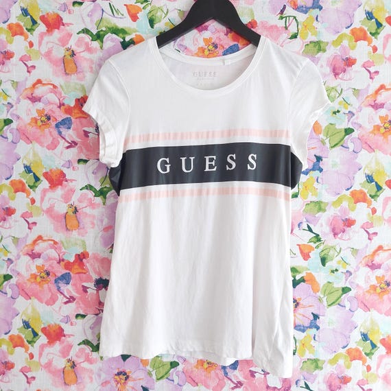 Guess White Logo Print T-Shirt Size XL Vintage Streetwear Teen Fashion Tee