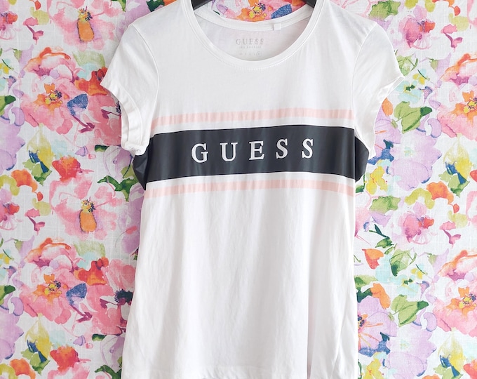 Guess White Logo Print T-Shirt Size XL Vintage Streetwear Teen Fashion Tee