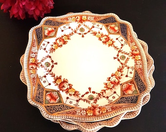 Quadratischer 25-cm-STAFFORD-Speiseteller, Vintage Royal Staffordshire AJ Wilkinson, Muster 5625, handbemalter Imari-Stil, Mitte des Jahrhunderts, 1940er Jahre