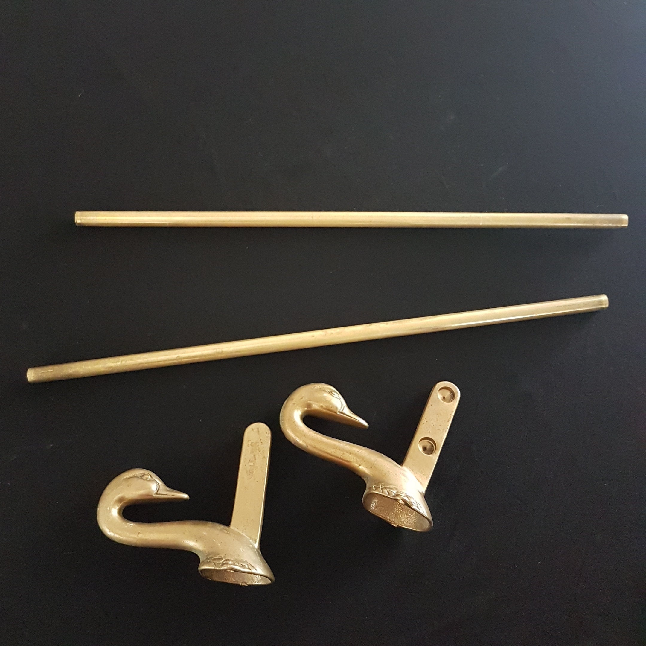 Vintage Solid Brass Duck Swan Towel Bar, 18 Inch Double Rod Towel