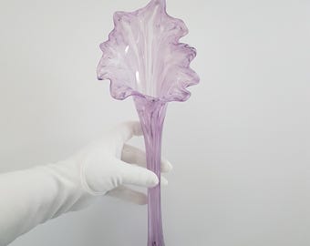 Purple Blown Glass Single Flower Bud Epergne Vase or Hummingbird Feeder