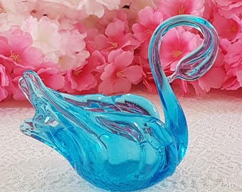 Vintage Blue Chalet Glass Swan Candleholder - Elegant Housewarming Gift for Collectors & Home Decor