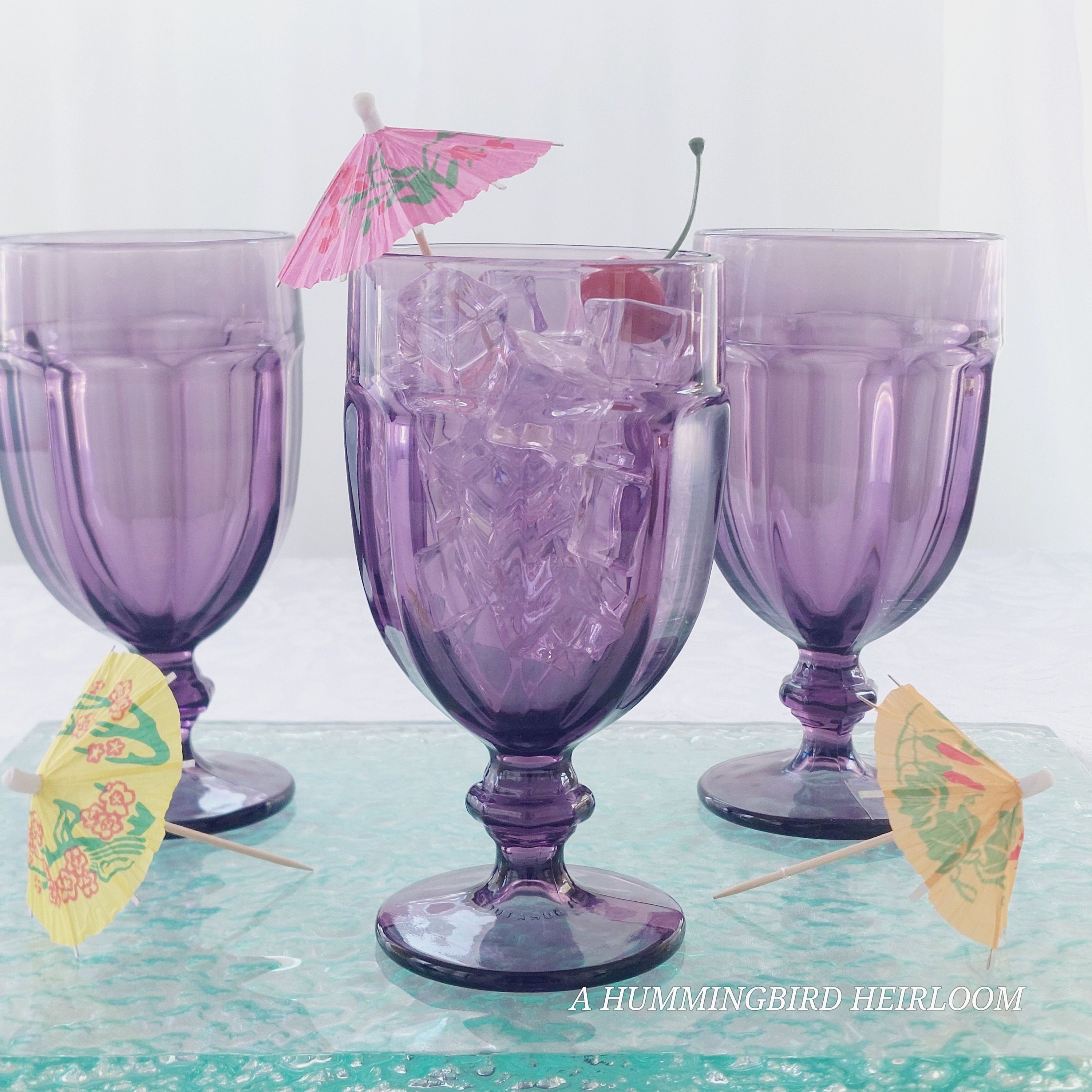 Set Of 3 Purple Libbey Gibraltar Violet Duratuff Goblets 16 Oz Dark Purple Iced Tea Drink Glassware