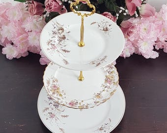 Elegant 3-Tier Antique Porcelain Cake Stand for Bridal Tea Parties and Vintage-Inspired Events