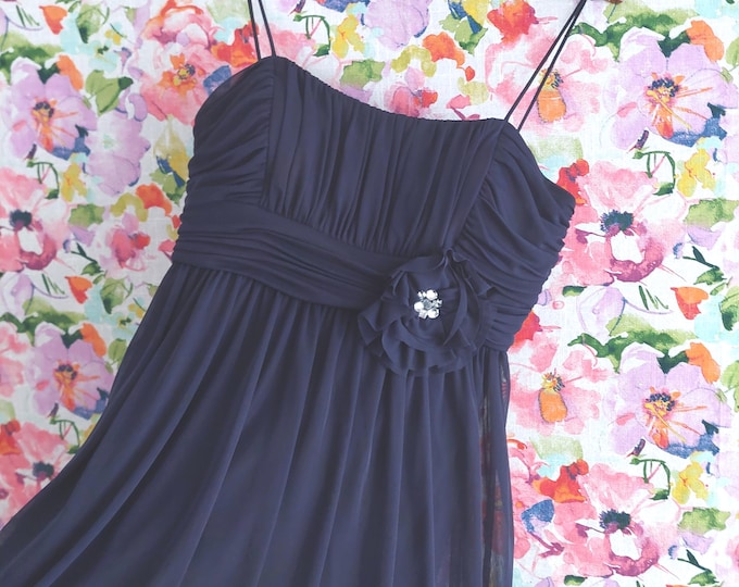 Elegant Navy Blue Chiffon A-Line Formal Dress Size 14 Petite - Evening Prom Wedding Guest Gown