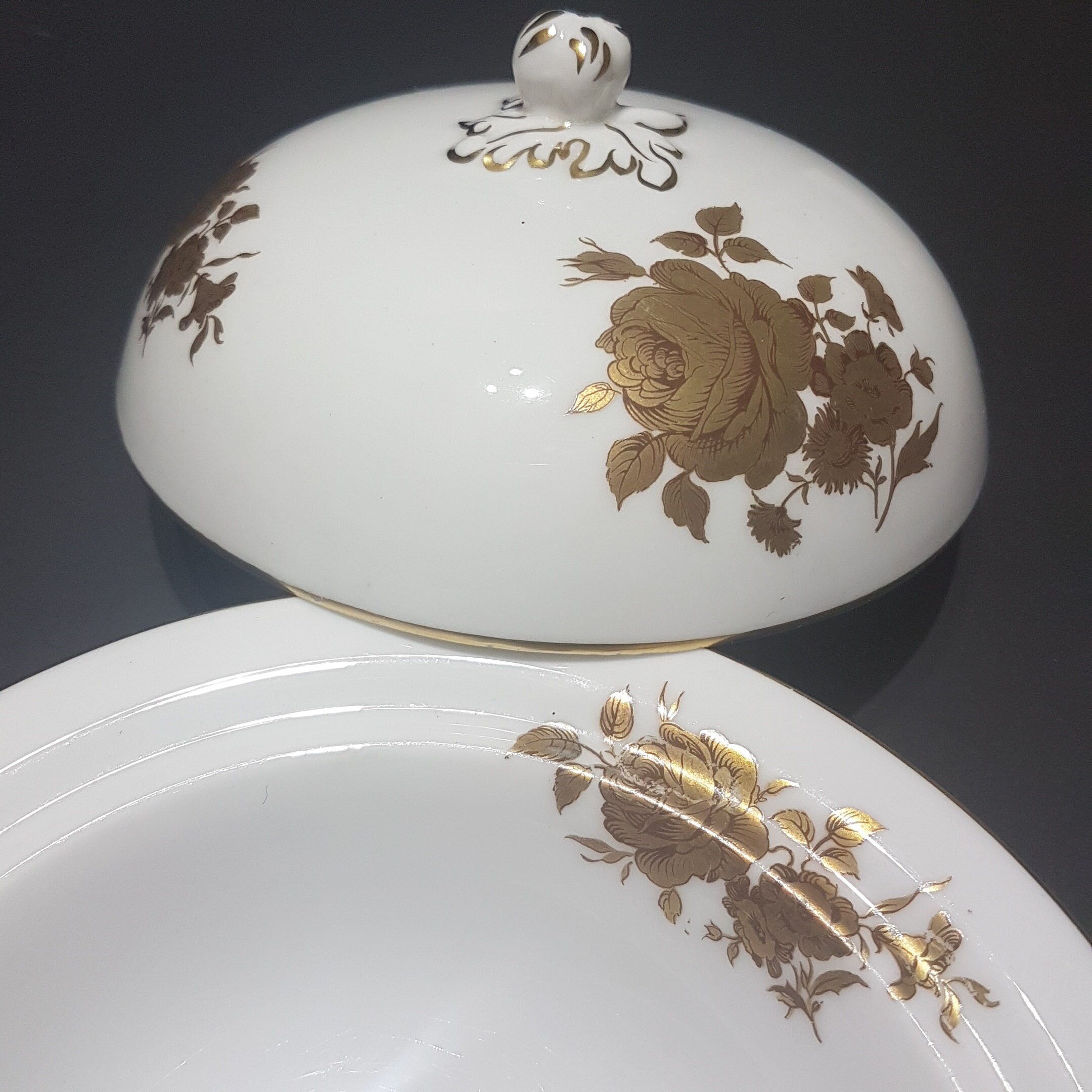 Vintage Hammersley GOLDEN GLORY Round Covered Butter Dish, Small Lidded