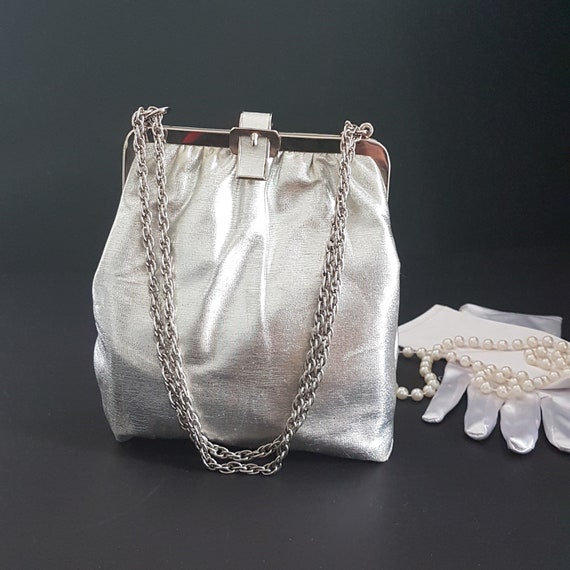 Vintage Shimmery Silver Evening Bag: Convertible Chain Strap, 1960s