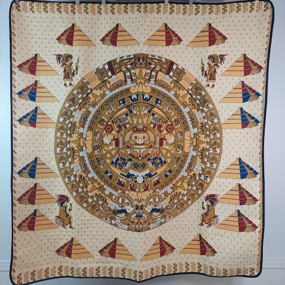 Aztec Sun Stone Woven Tapestry - Mexican Calendar Wall Hanging & Throw (50x53inch)