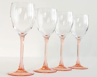 Vintage Luminarc Rosaline Pink Wine Glasses Set of 4 French Stemware Retro Barware
