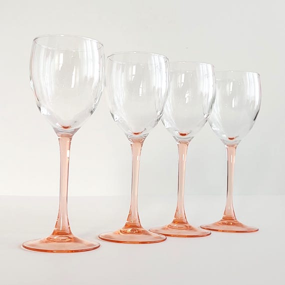 Vintage Luminarc Rosaline Pink Wine Glasses Set of 4 French Stemware Retro Barware