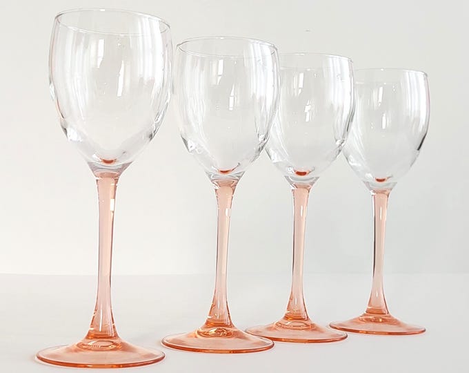 Vintage Luminarc Rosaline Pink Wine Glasses Set of 4 French Stemware Retro Barware