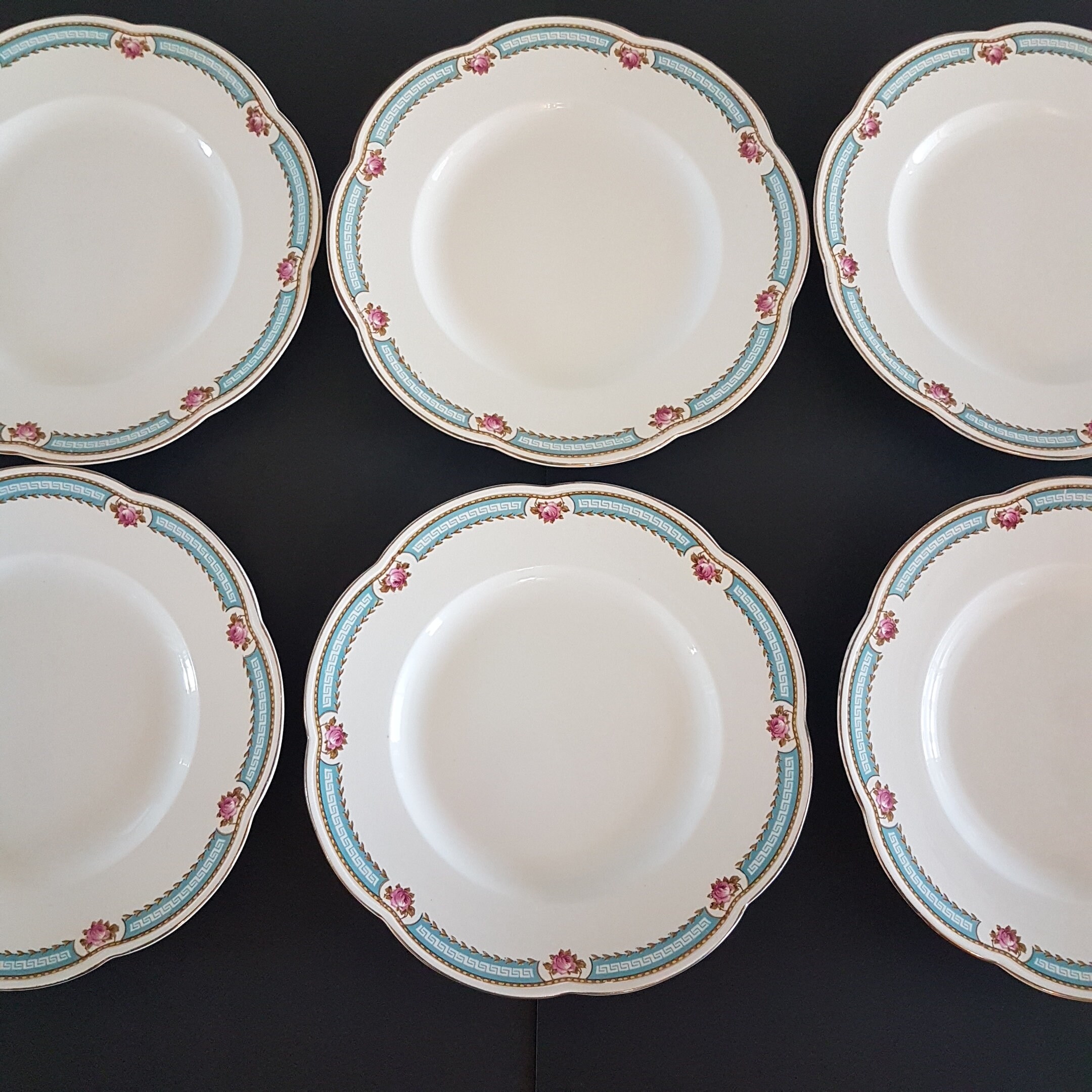 Vintage Baker & Co England, Set of 6 Dinner Plates, Flower Shape, Pink