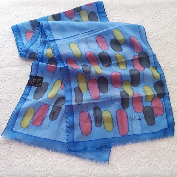 Elegant Blue Silk Scarf by Remon d'Urville Paris - Long Luxury Accessory for Women
