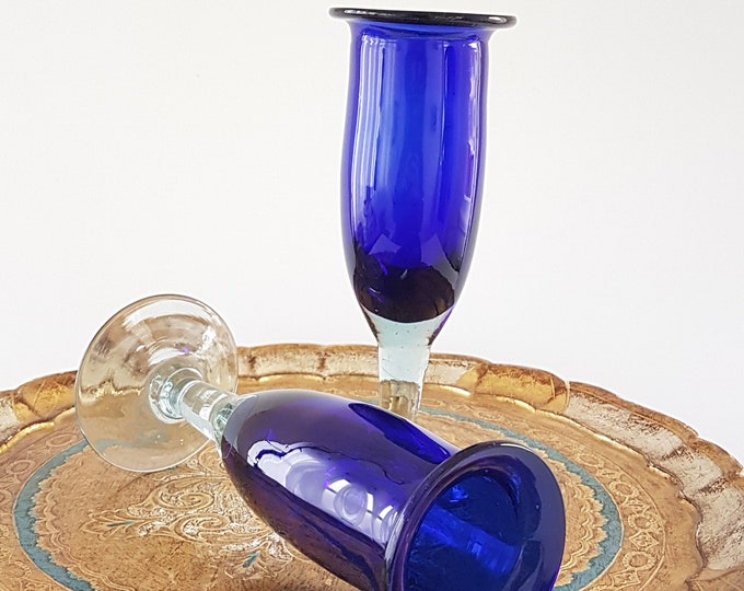 Cobalt Blue Mexican Hand-Blown Glass Champagne Flutes (Set of 2)