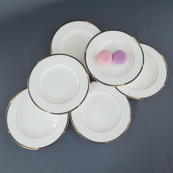 6 Mikasa Academy Gold Rim Bone China Bread Dessert Plates Set Vintage CAH05 Japan