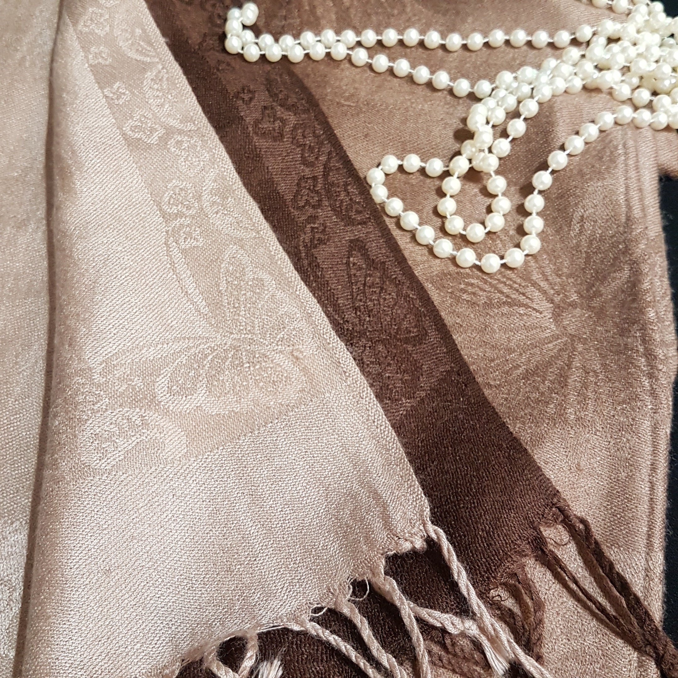 Cashmere Silk Pashmina Scarf, Vintage Brown Evening Shawl, Cashmere