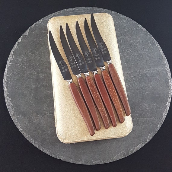 Vintage Sheffield Steak Knives: Faux Wood Bakelite Handles, England