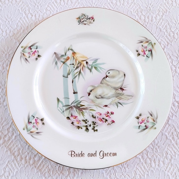 Vintage Harleigh England Love Song Bride & Groom Love Birds Bone China Display Plate