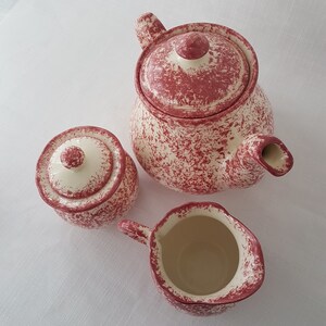 Dusty Pink Spongeware Teaset, Tea Pot, Cream Sugar Set, Full Size, 6 ...