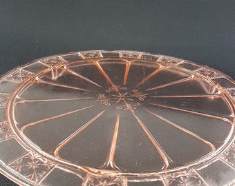 Pink Depression Glass Footed Cake Plate, Vintage Jeanette Glass DORIC Pattern, 1930s