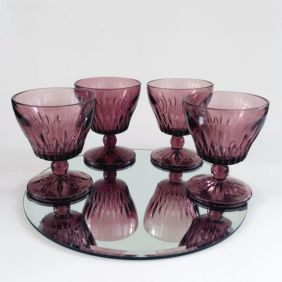 Hazel Atlas Moroccan Amethyst 4.25 Sherbet Goblets Purple Glassware Set of 4